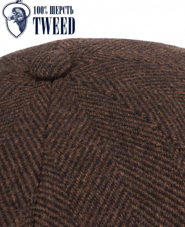 Кепка с козырьком, 8ми-клинка Мужская-Унисекс TWEED EDINBURG ACORN из твида (Плотная Костюмно-Блейзерная ШЕРСТЬ) TWEED.8-EDINBURG/ACORN