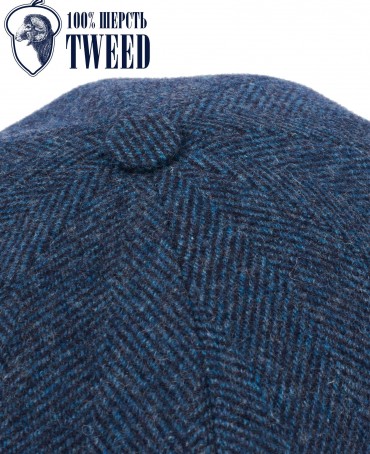 Кепка с козырьком, 8ми-клинка Мужская-Унисекс TWEED EDINBURG MARIN MIST из твида (Плотная Костюмно-Блейзерная ШЕРСТЬ) TWEED.8-EDINBURG/MARIN.MIST
