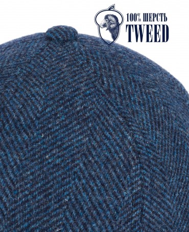 Кепка с козырьком, Бейсболка Мужская-Унисекс TWEED GLASGOW MARIN MIST из твида (Плотная Костюмно-Блейзерная ШЕРСТЬ) TWEED.6-GLASGOW/MARIN.MIST