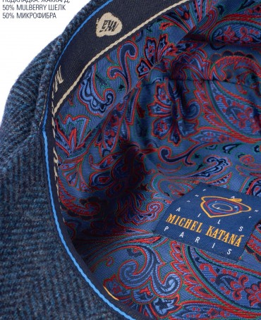 Кепка с козырьком, 8ми-клинка Мужская-Унисекс TWEED EDINBURG MARIN MIST из твида (Плотная Костюмно-Блейзерная ШЕРСТЬ) TWEED.8-EDINBURG/MARIN.MIST