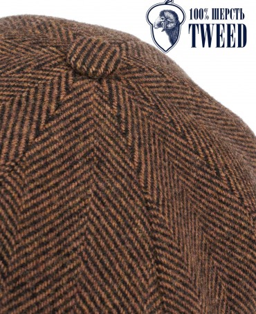 Кепка с козырьком, 8ми-клинка Мужская-Унисекс TWEED EDINBURG TERRELLE из твида (Плотная Костюмно-Блейзерная ШЕРСТЬ) TWEED.8-EDINBURG/TERRELLE