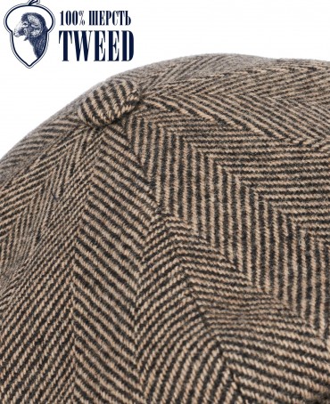 Кепка с козырьком, 8ми-клинка Мужская-Унисекс TWEED EDINBURG LATE MIST из твида (Плотная Костюмно-Блейзерная ШЕРСТЬ) TWEED.8-EDINBURG/LATE.MIST