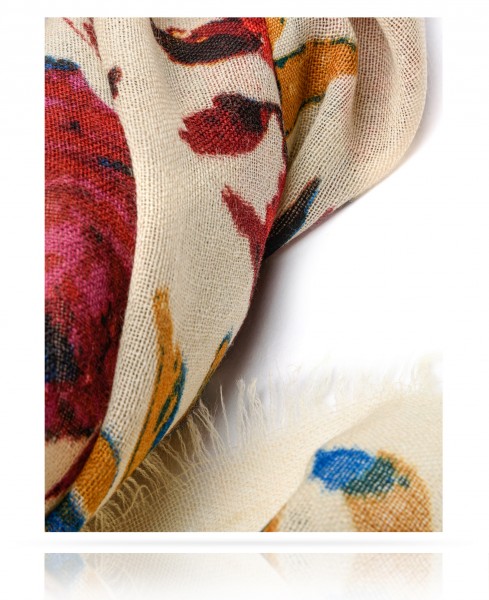 Полупрозрачный шерстяной Палантин из ручной пряжи БУКЕТ ЛЮБВИ JW70-ROSES.DAMOUR/NATUR