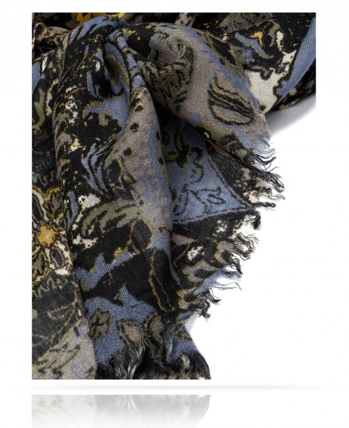 Полупрозрачный шерстяной Палантин из ручной пряжи ЗОЛОТО И СЕРЕБРО JW70-TRESOR.PERSAN/GRISE