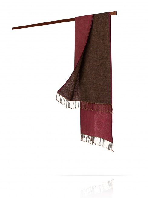 Палантин из двухсторонней объемной шерсти ВИШНЯ В ШОКОЛАДЕ W230-PLAID/MAGENTA.BRUN