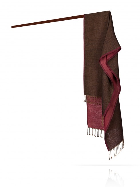 Палантин из двухсторонней объемной шерсти ВИШНЯ В ШОКОЛАДЕ W230-PLAID/MAGENTA.BRUN