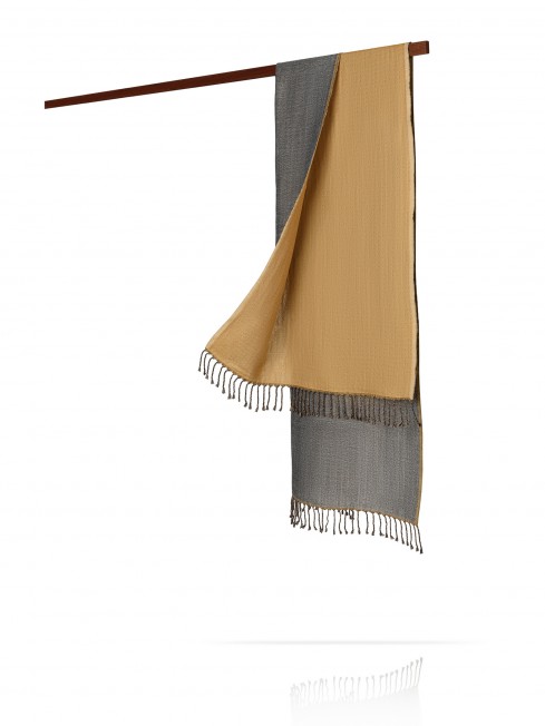 Палантин из двухсторонней объемной шерсти ПЕСЧАНЫЙ БЕРЕГ W230-PLAID/SAND.GREY