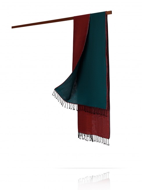 Палантин из двухсторонней объемной шерсти МАЯК ГАТВИЛЬ W230-PLAID/TEAL.ROUGE