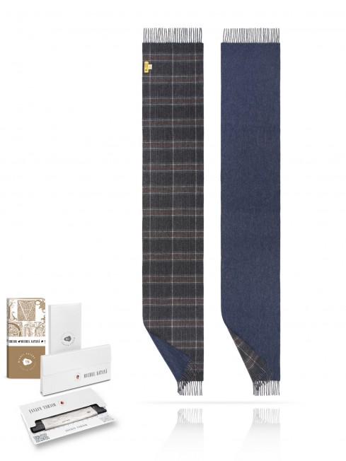 Длиный 2-х СТОРОННИЙ Шарф из мягчайшей шерсти Merinos (Twill) ШАХМАТНОЕ- МЕЛОДИЧНОЕ F2TQ.W170_GZ-768/PLAS.SUR.N