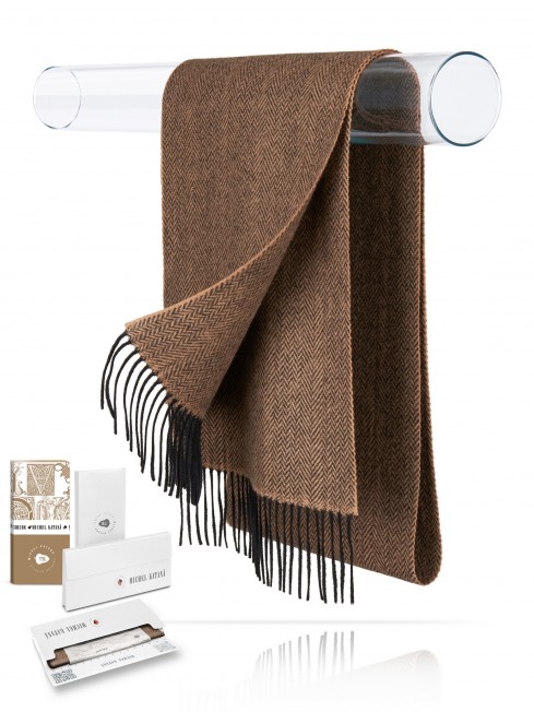 Длиный Шарф из мягчайшей шерсти Merinos (Herringbone) РЫЖЕ-ГОРЬКИЙ ШОКОЛАДНЫЙ ВИХРЬ FHb.W130_T-RZ-4/CIOCO