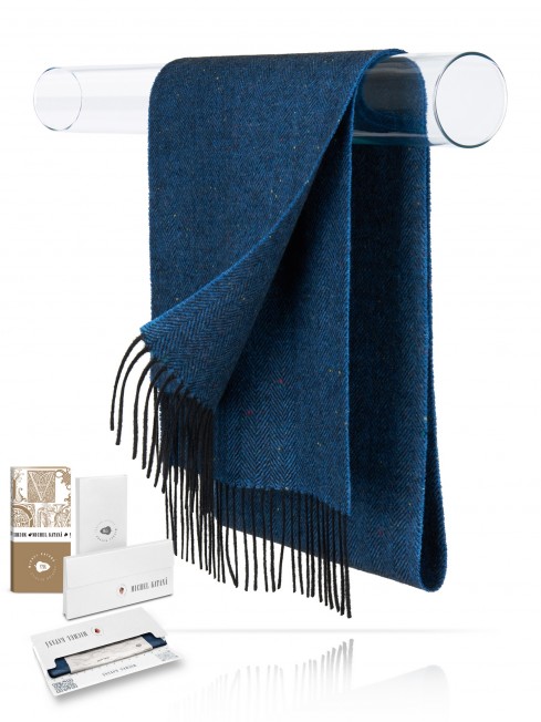 Длиный Шарф из мягчайшей шерсти Merinos (Herringbone) СИНИЙ ЭДИНБУРГА FHs.W120_VL-2271-22/BLUE
