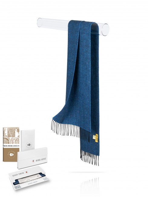Длиный Шарф из мягчайшей шерсти Merinos (Herringbone) СИНИЙ ЭДИНБУРГА FHs.W120_VL-2271-22/BLUE