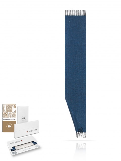 Длиный Шарф из мягчайшей шерсти Merinos (Herringbone) СИНИЙ ЭДИНБУРГА FHs.W120_VL-2271-22/BLUE