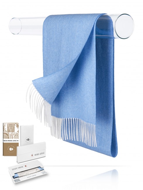 Длиный Шарф из мягчайшей шерсти Merinos (Herringbone) ЛАЗУР-ВЕТЕР FHs.W130_T-RZ-29A/AZUR
