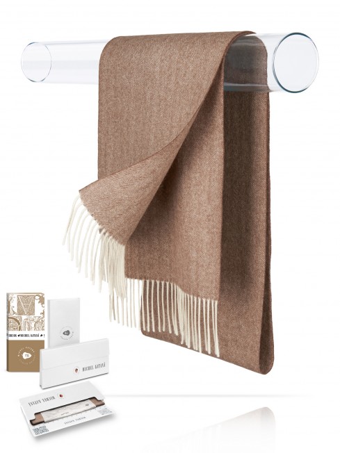 Длиный Шарф из мягчайшей шерсти Merinos (Herringbone) КОФЕ-МИСТ FHs.W130_T-RZ-29C/COCO