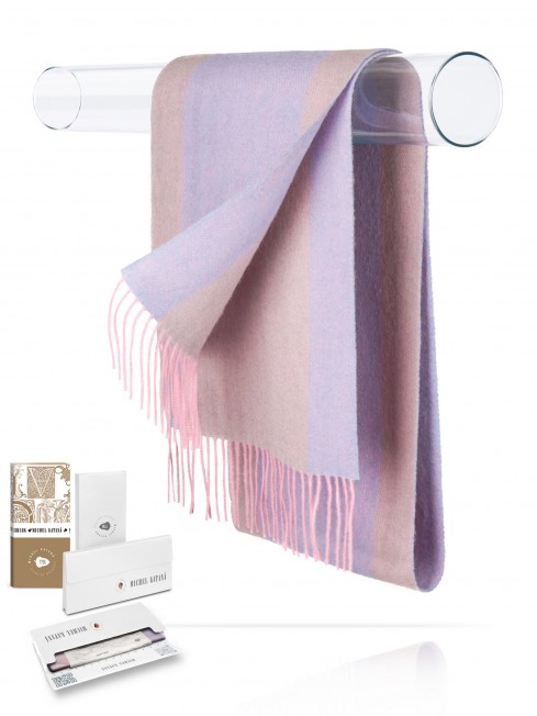 Длиный 2-х СТОРОННИЙ Шарф из мягчайшей шерсти Merinos (Twill) ВЕСЕННИЙ ЗАКАТ FTL.W130_NST-4A/ROSE.SUR