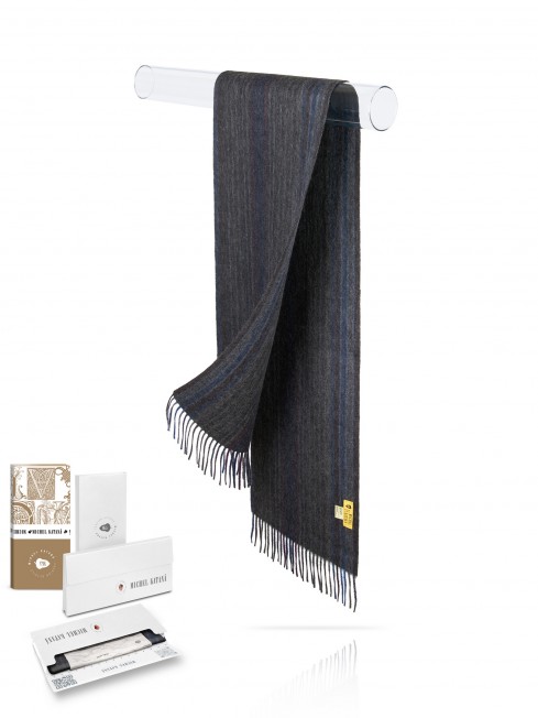 Длиный Шарф из мягчайшей шерсти Merinos (Twill) СЕРО-СИНИЙ ПЕРЕКАТ FTL.W130_STRIP-52B/BRONCH