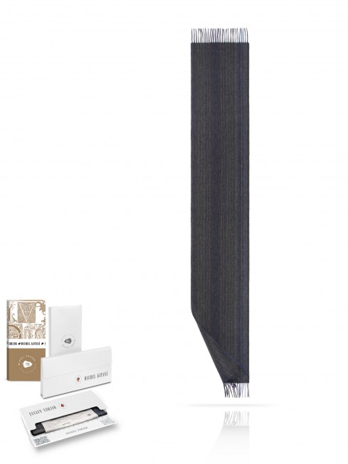 Длиный Шарф из мягчайшей шерсти Merinos (Twill) СЕРО-СИНИЙ ПЕРЕКАТ FTL.W130_STRIP-52B/BRONCH