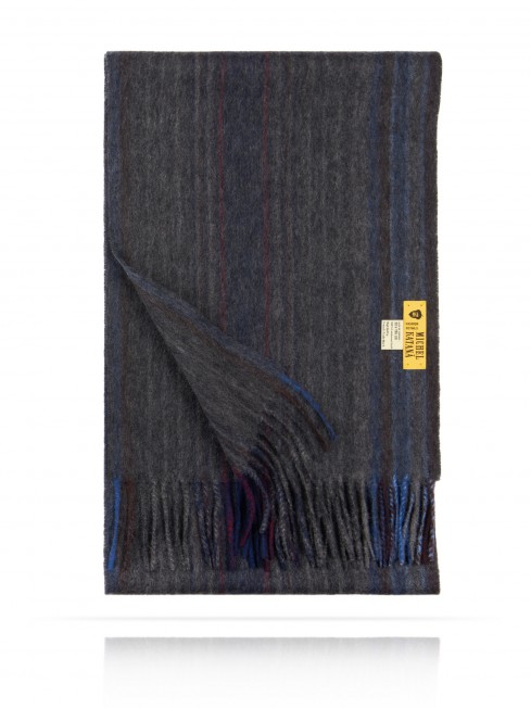 Длиный Шарф из мягчайшей шерсти Merinos (Twill) СЕРО-СИНИЙ ПЕРЕКАТ FTL.W130_STRIP-52B/BRONCH