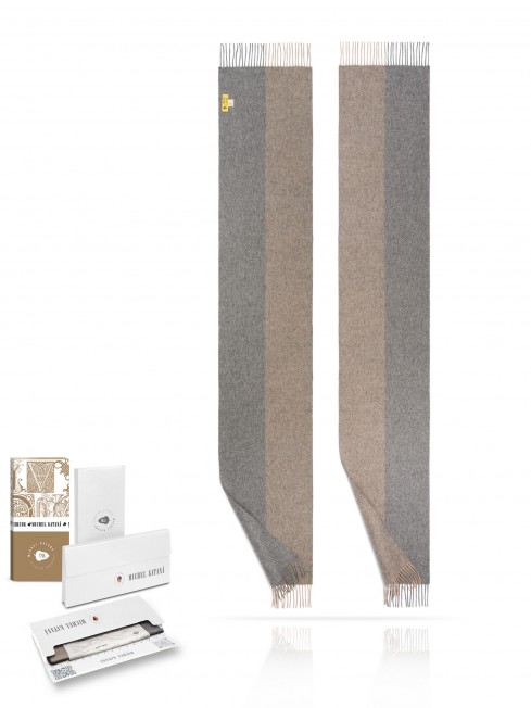 Длиный Шарф из мягчайшей шерсти Merinos (Twill) ДЫМКА НА РАССВЕТЕ FTL.W130_STRIP-62/GR.NUC