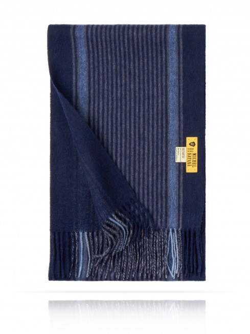Длиный Шарф из мягчайшей шерсти Merinos (Twill) ТЕМНО-СИНИЙ ИНВАЙТ FTL.W130_STRIP-9A/BR.AZ