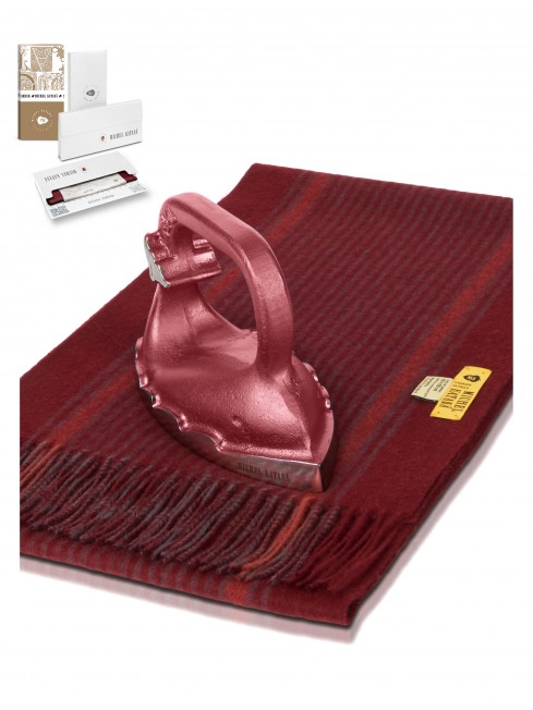 Длиный Шарф из мягчайшей шерсти Merinos (Twill) КАРМИНОВЫЙ FTL.W130_STRIP-9B/BORD