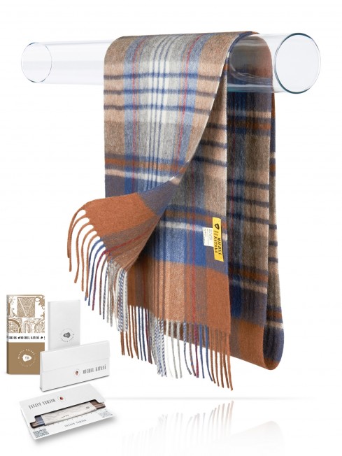 Длиный Шарф из мягчайшей шерсти Merinos (Twill) СИНИЙ В ОБЬЯТИЯХ КЭМЕЛ FTQ.W130_GZ-748B/NUCA
