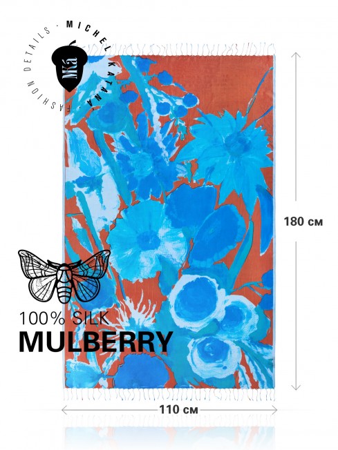 VINTAGE CANVAS BLUE, огромный 110*180см и легчайший полупрозрачный ПАЛАНТИН из натурального Шелка MULBERRY, полностью ручной работы. S30-CANVAS/BLUE