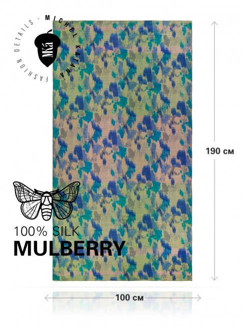 VINTAGE PATCH BLUE, огромный 100*190см и легчайший полупрозрачный ПАЛАНТИН из натурального Шелка MULBERRY, полностью ручной работы. SN40-PATCH/BLUE