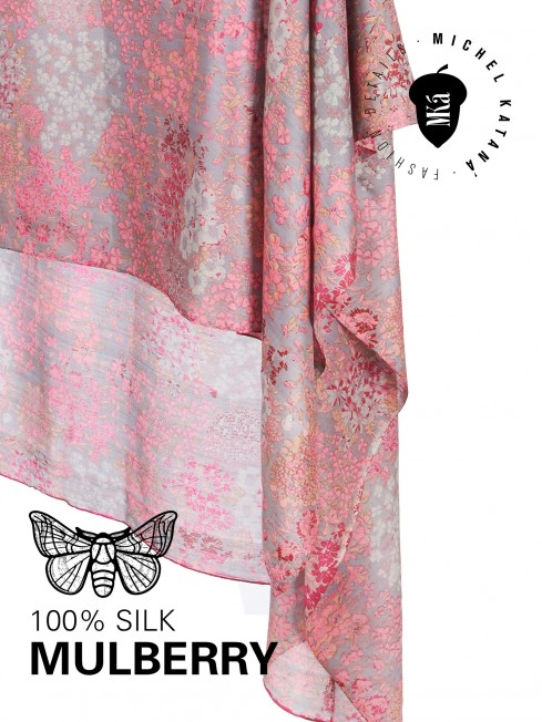 VINTAGE SPRING PINK, огромный 100*190см и легчайший полупрозрачный ПАЛАНТИН из натурального Шелка MULBERRY, полностью ручной работы. SN40-SPRING/PINK