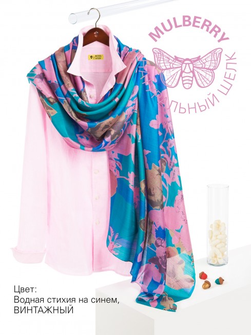 Палантин Женский SN40-WATER.FLOWER/BLUE