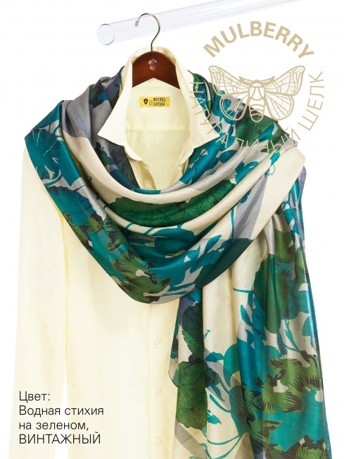Палантин Женский SN40-WATER.FLOWER/GREEN