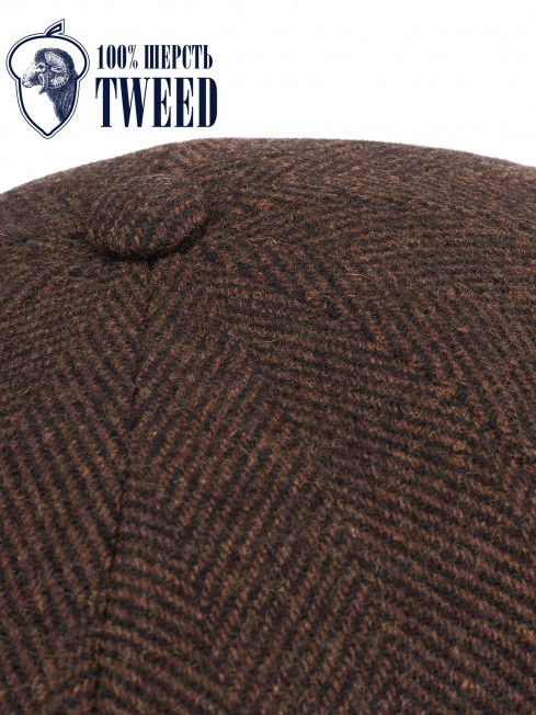 Кепка с козырьком, 8ми-клинка Мужская-Унисекс TWEED EDINBURG ACORN из твида (Плотная Костюмно-Блейзерная ШЕРСТЬ) TWEED.8-EDINBURG/ACORN