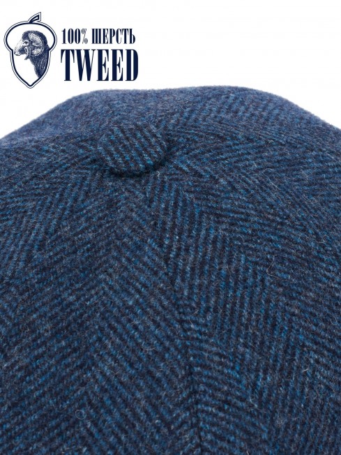 Кепка с козырьком, 8ми-клинка Мужская-Унисекс TWEED EDINBURG MARIN MIST из твида (Плотная Костюмно-Блейзерная ШЕРСТЬ) TWEED.8-EDINBURG/MARIN.MIST