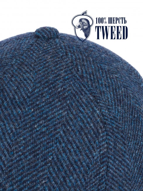 Кепка с козырьком, Бейсболка Мужская-Унисекс TWEED GLASGOW MARIN MIST из твида (Плотная Костюмно-Блейзерная ШЕРСТЬ) TWEED.6-GLASGOW/MARIN.MIST