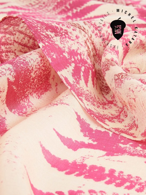 VINTAGE FERN PINK, огромный 100*190см и легчайший полупрозрачный ПАЛАНТИН из натурального Шелка MULBERRY, полностью ручной работы. SN40-FERN/PINK