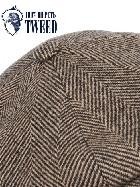 Кепка с козырьком, 8ми-клинка Мужская-Унисекс TWEED EDINBURG LATE MIST из твида (Плотная Костюмно-Блейзерная ШЕРСТЬ) TWEED.8-EDINBURG/LATE.MIST